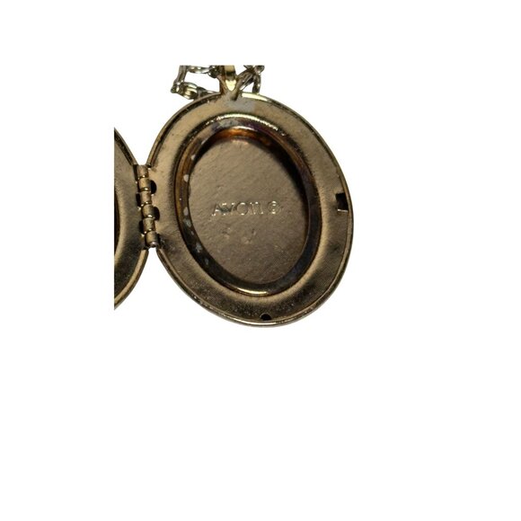 Vintage Avon Floral & Pearl Locket Necklace Cameo Violets Gold Tone Oval Pendant - Picture 4 of 6